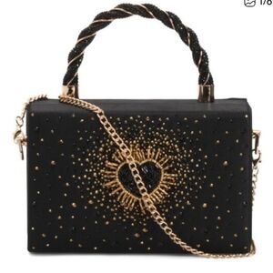 Alessia Bianchi Black Beaded Heart Satchel